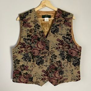 Vintage 90’s Orvis Floral Mulitcolored Tapestry Fully Lined Vest